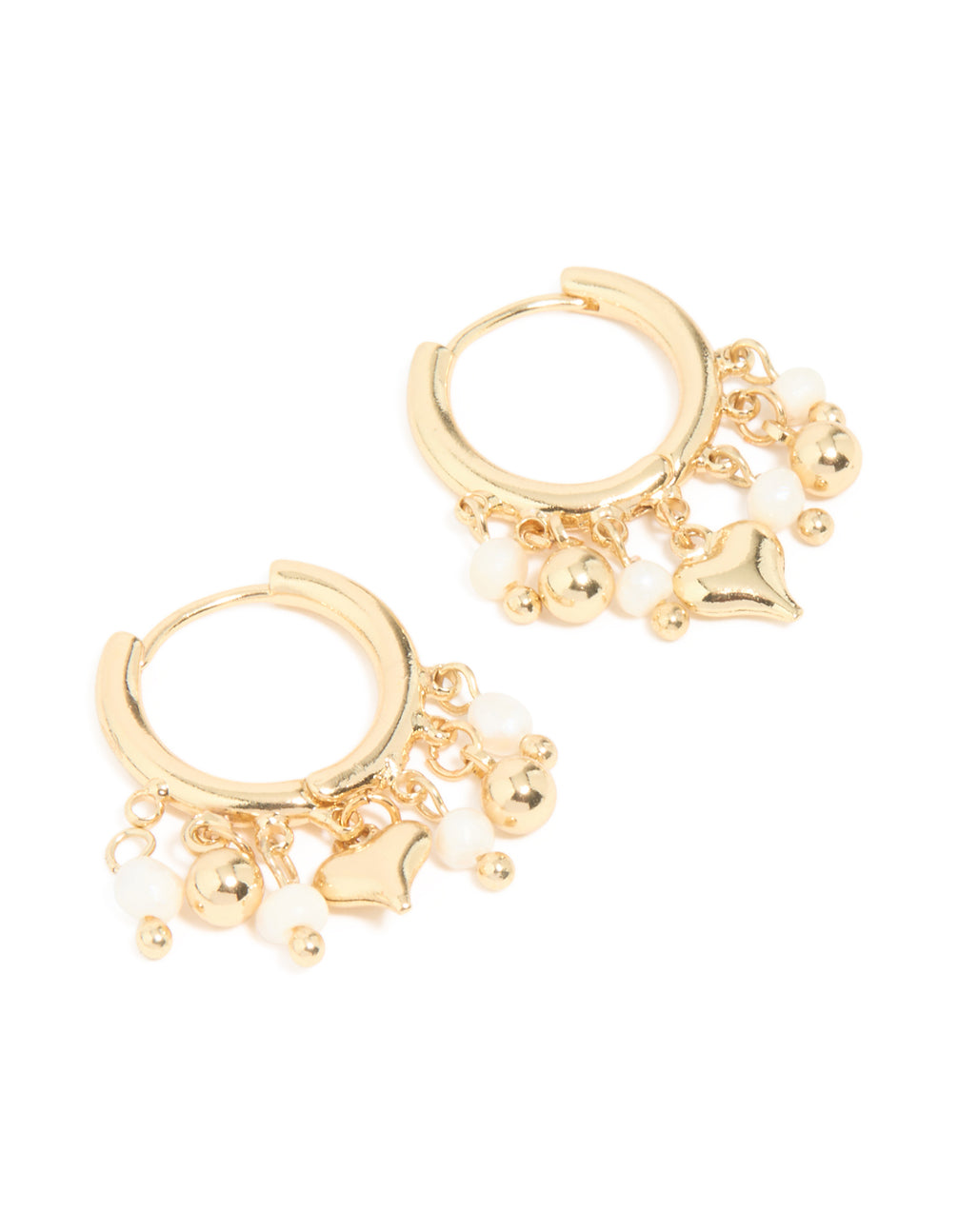 Gold Plated Freshwater Pearl Heart Drop Huggie Earrings