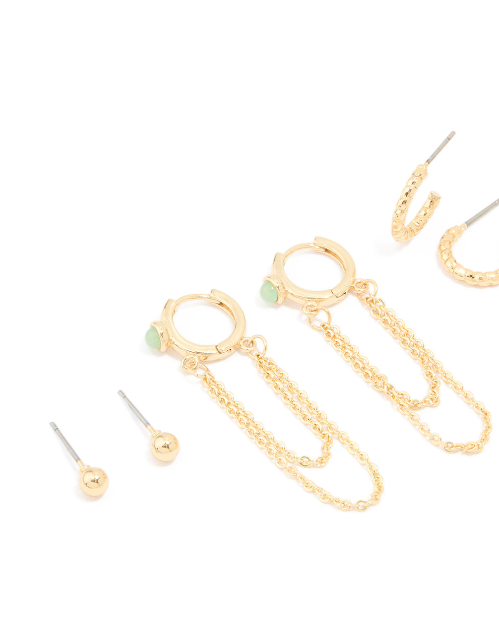 Gold Plated Green Semi Precious Stone Huggie Earrings 4-Pack