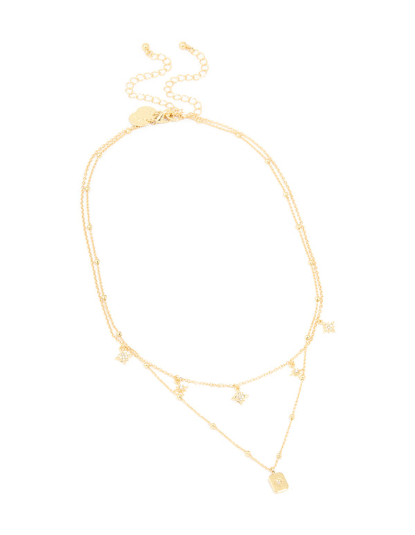 Gold Plated Celestial Charms Layered Necklace