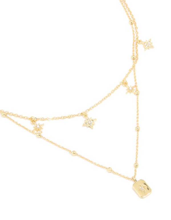 Gold Plated Celestial Charms Layered Necklace
