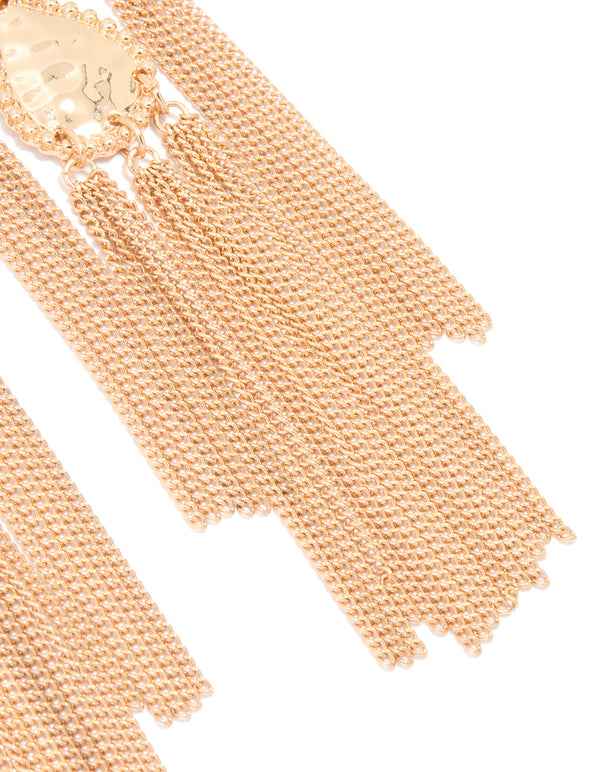Gold Teardrop Tassel Drop Earrings