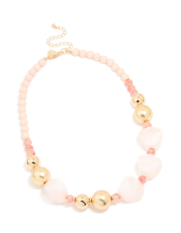 Gold Acrylic Multi Beaded Necklace