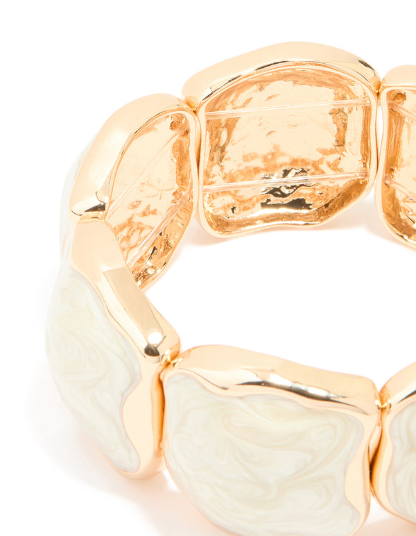 Gold White Marbled Organic Stretch Bracelet