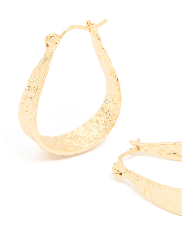 Gold Plated Molten Teardrop Hoop Earrings