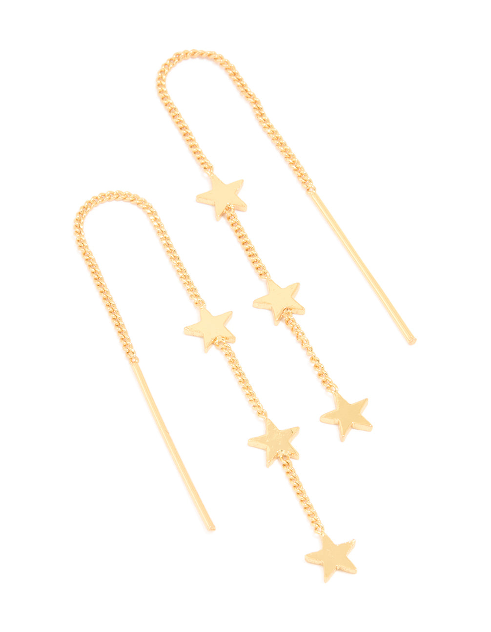 Gold Plated Triple Star Thread Through Earrings