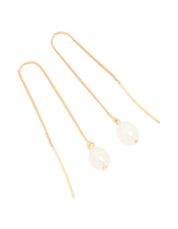 Gold Plated Freshwater Pearl Thread Through Earrings