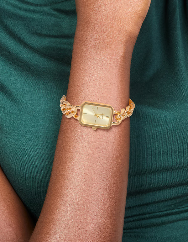 Gold Rectangle Chain Watch