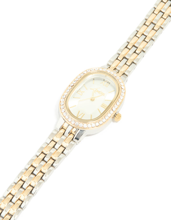 Mixed Metals Diamante Medium Oval Watch