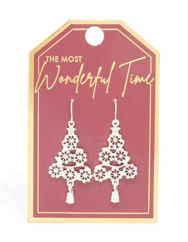 Silver Diamante Snowflake Drop Earrings