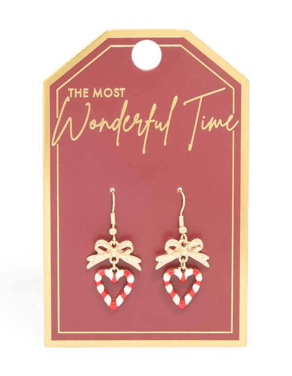 Gold Candy Cane Heart Earrings