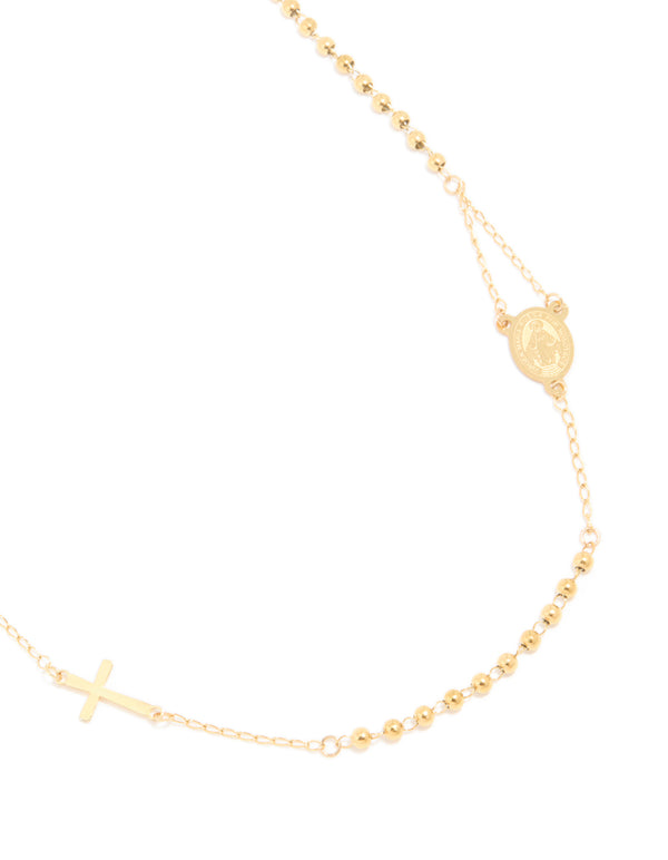 Waterproof Gold Plated Stainless Steel Rosary Cross Necklace