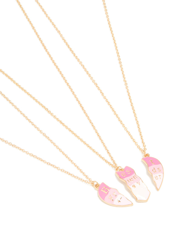 Kids Gold Pink BFF Heart Necklaces 3-Pack