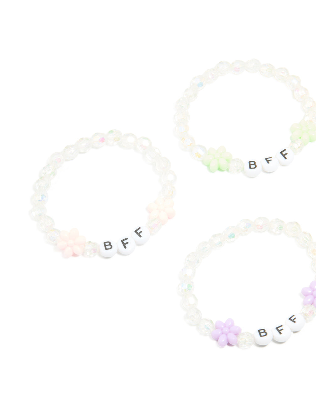 Kids White Beaded & Pastel Flower Best Friends Stretch Bracelets 5-Pack