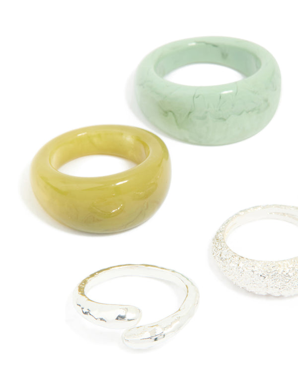 Silver & Green Acrylic Bubble Stacking Rings 5-Pack