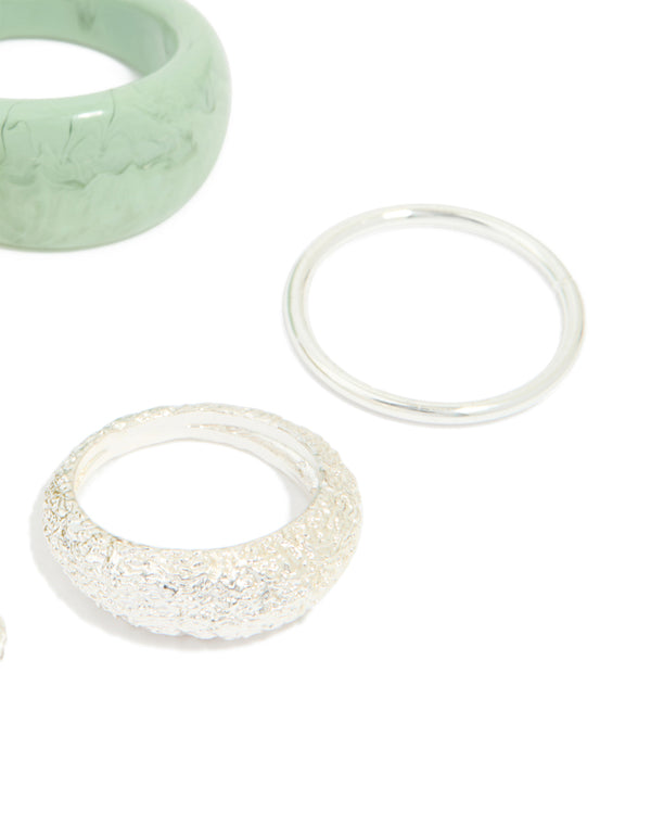 Silver & Green Acrylic Bubble Stacking Rings 5-Pack