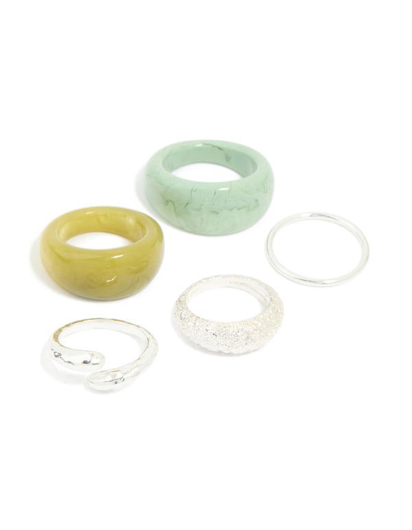Silver & Green Acrylic Bubble Stacking Rings 5-Pack