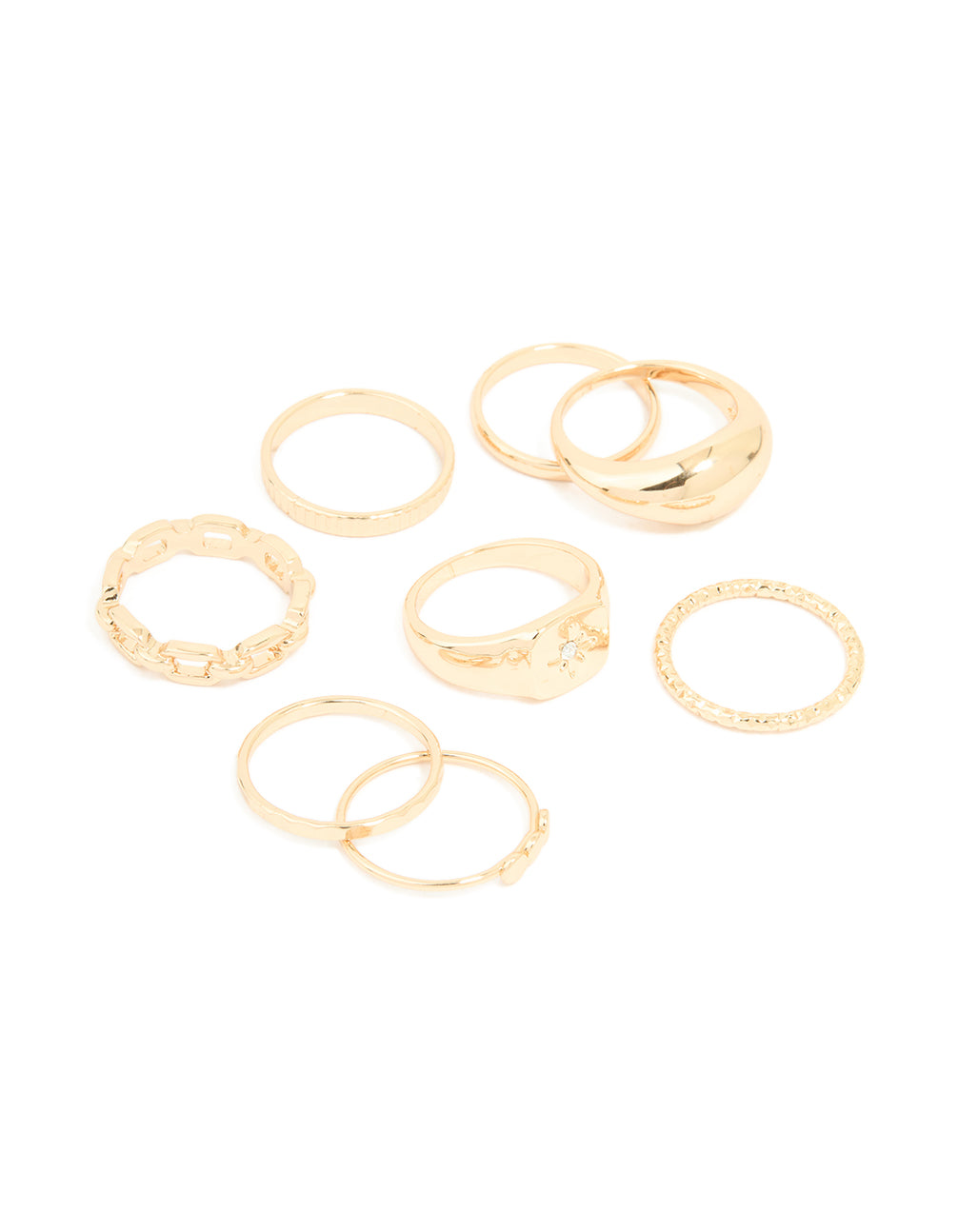 Gold Bubble & Chain Rings 8-Pack