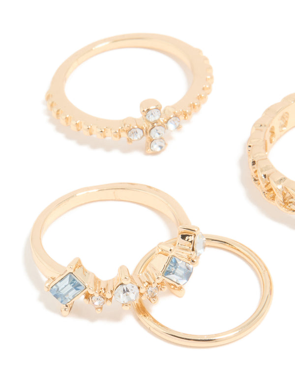 Gold Diamante Mixed Rings 6-Pack