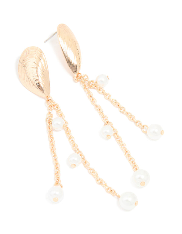 Gold Pearl Shell Chain Drop Earrings