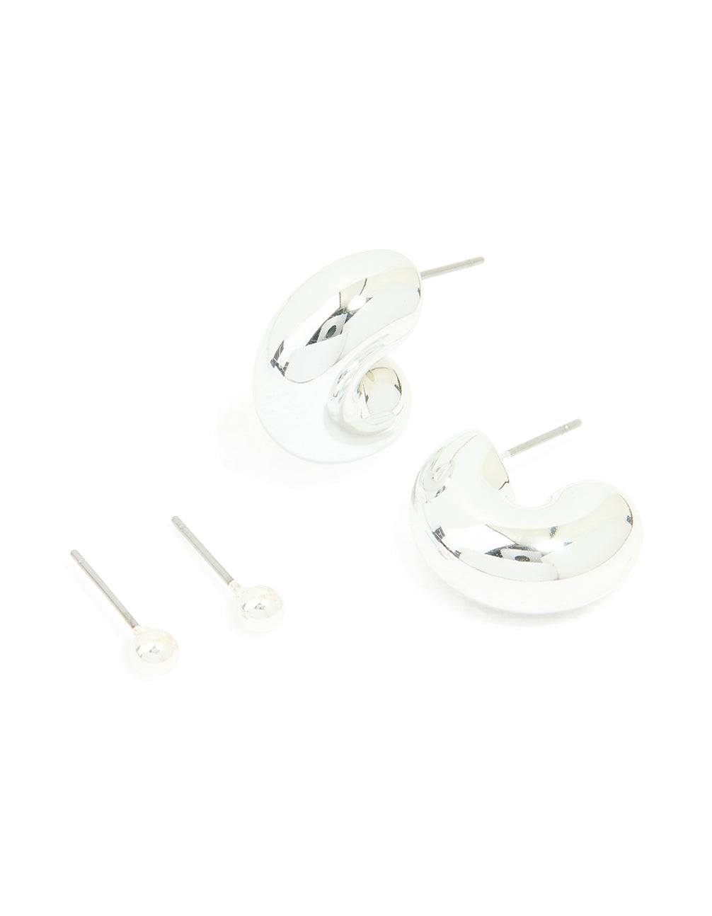 Silver Bubble Ball Hoop & Stud Earrings 2-Pack