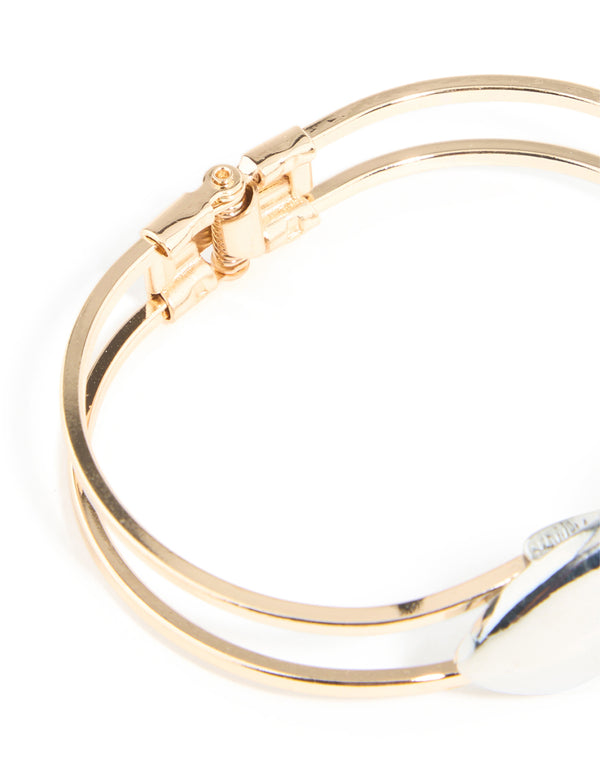 Mixed Metal Heart Hinged Bangle