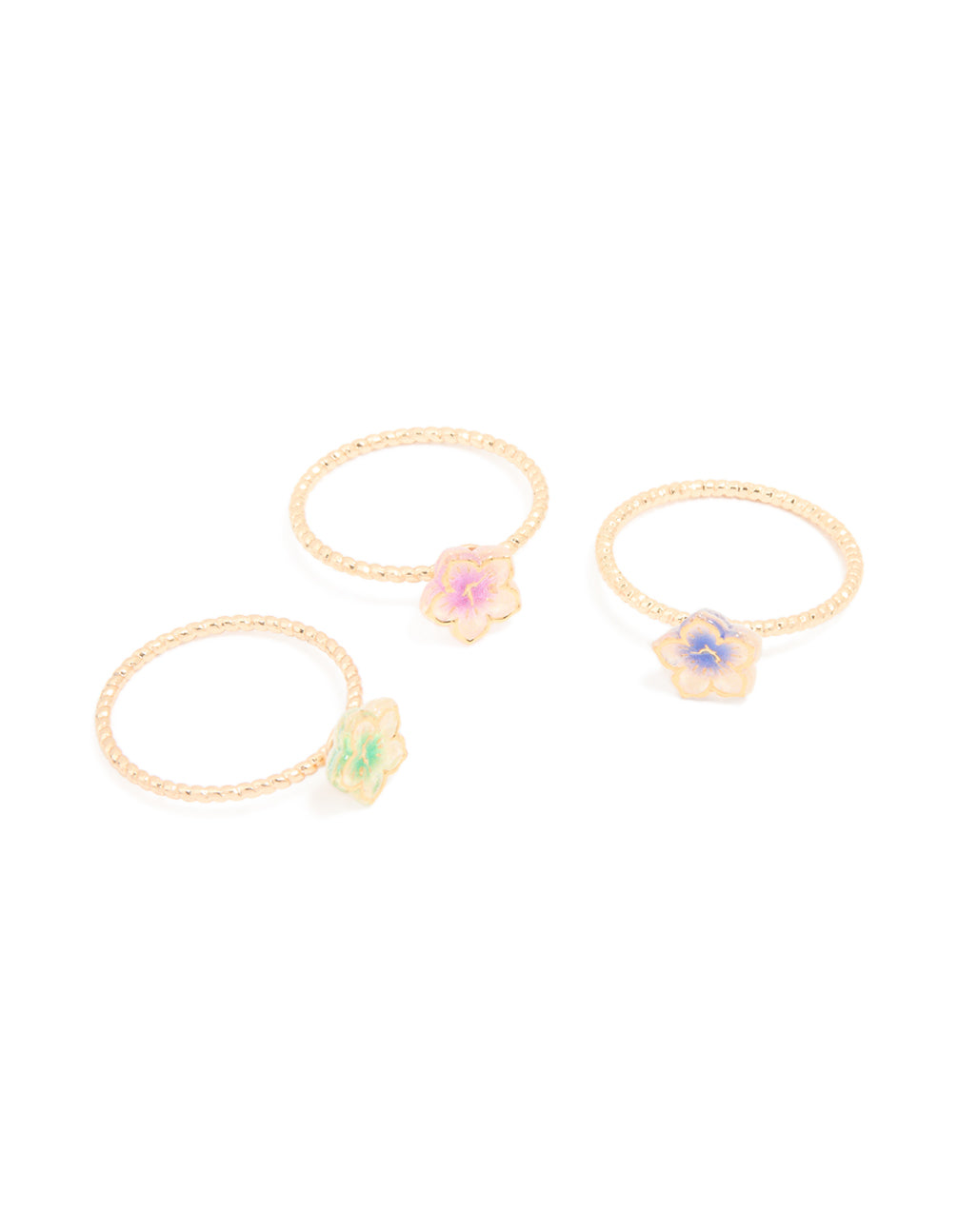 Gold 3D Pastel Flower Fine Rings 3-Pack