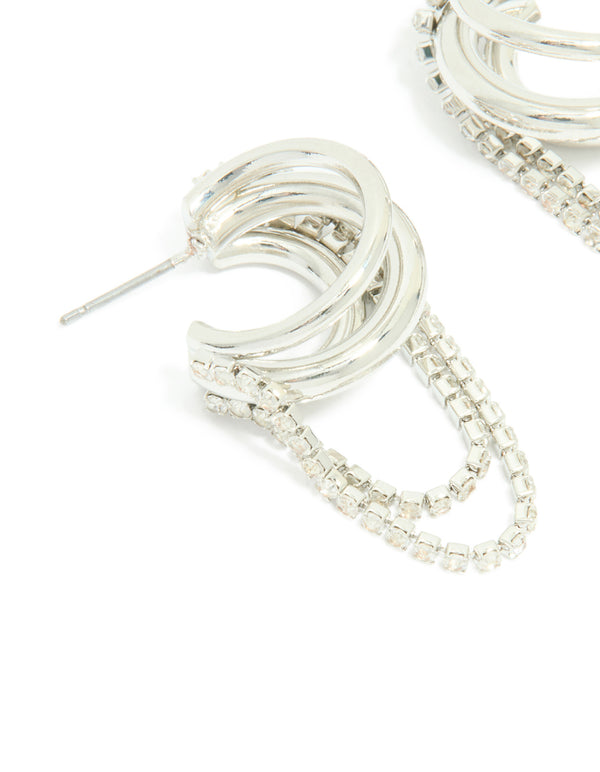 Silver Diamante Cup Chain Multi Hoop Earrings
