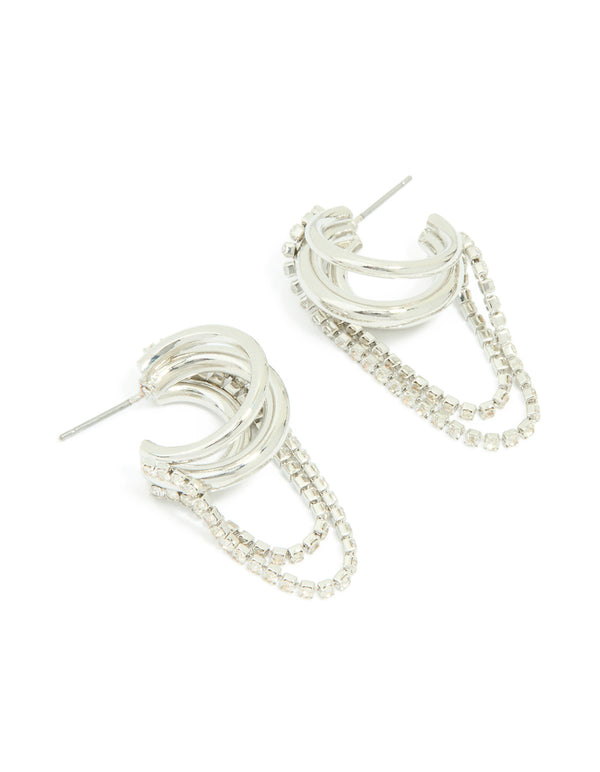 Silver Diamante Cup Chain Multi Hoop Earrings