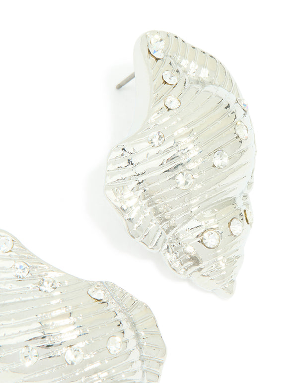 Silver Diamante Seashell Earrings