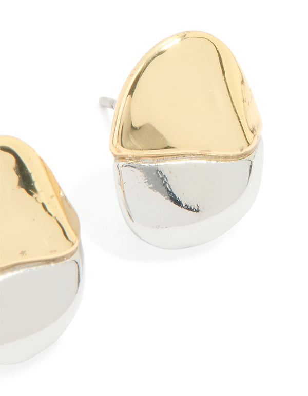 Mixed Metal Plated Brass Mini Pebble Stud Earrings