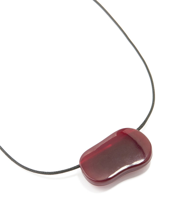 Burgundy Acrylic Large Pebble Cord Pendant Necklace