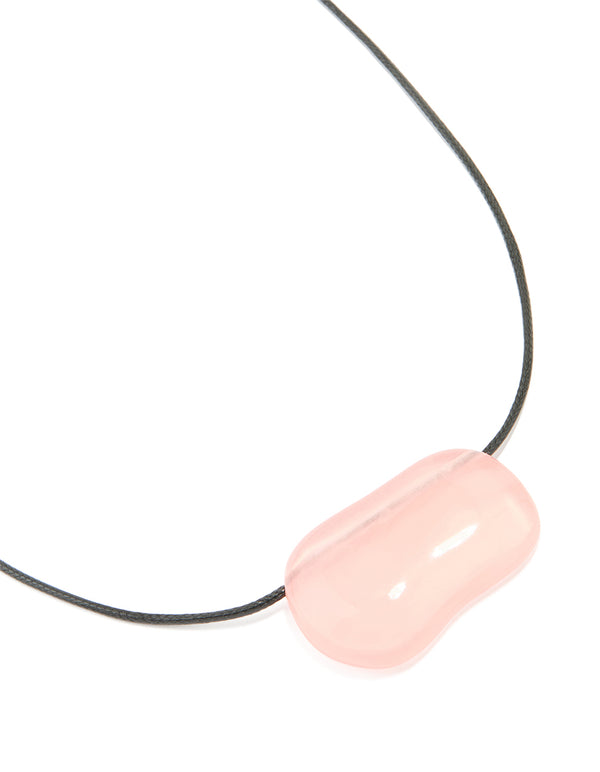 Pink Acrylic Pebble Large Cord Pendant Necklace