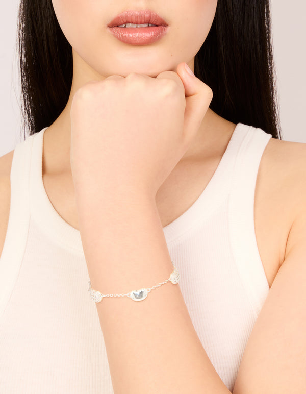 Silver Plated Brass Cubic Zirconia Pebble Charm Bracelet