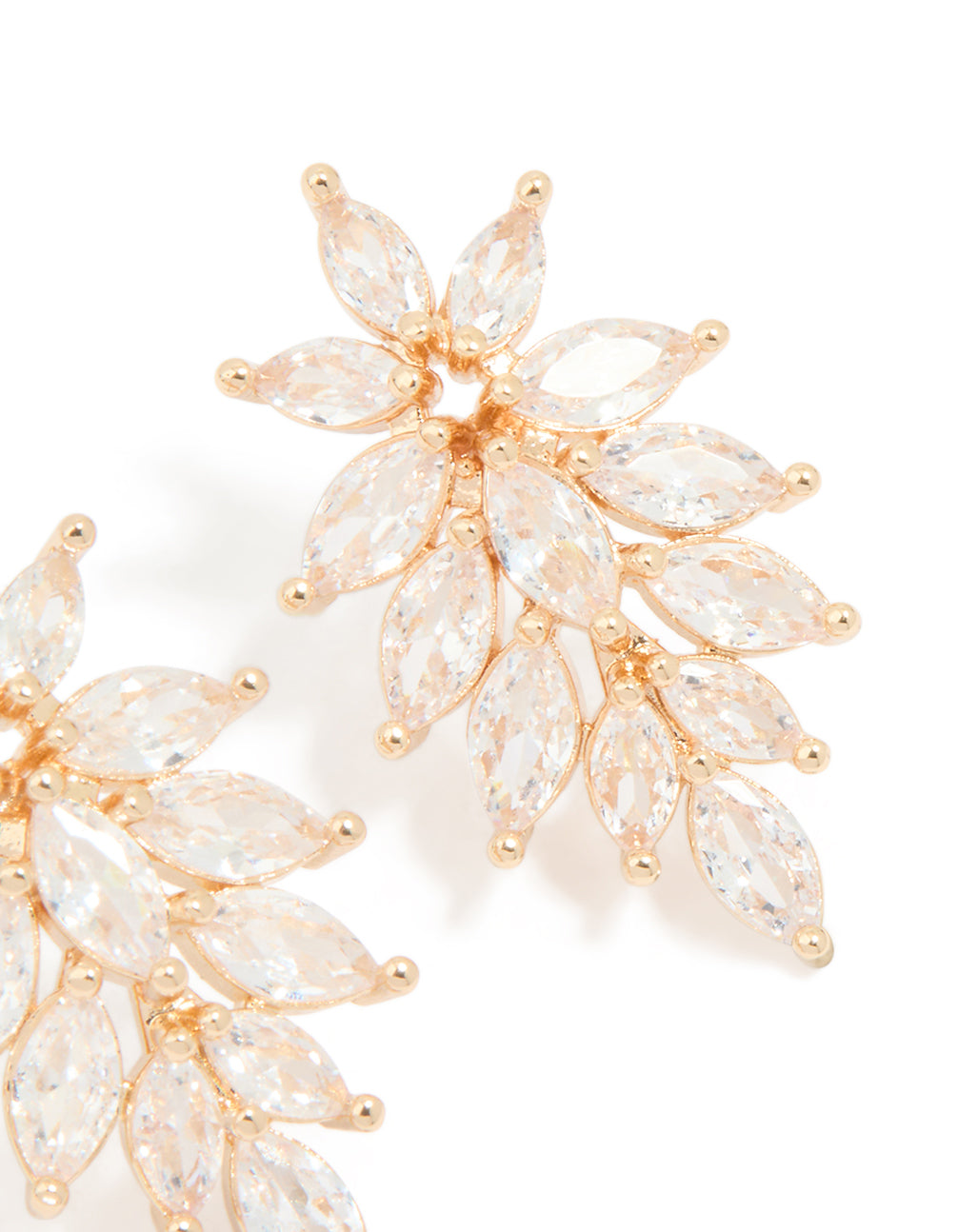 Gold Cubic Zirconia Long Floral Earrings