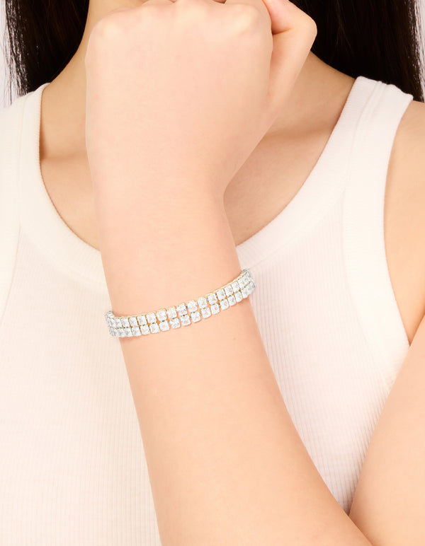 Silver Cubic Zirconia Rectangle Toggle Bracelet