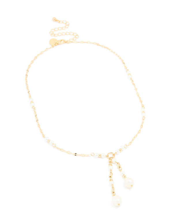 Gold Plated Freshwater Pearl Chain Drop Y-Necklace