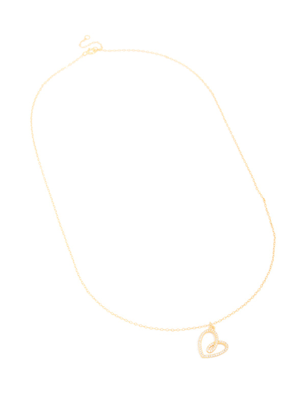 Gold Plated Sterling Silver Cubic Zirconia Large Heart Necklace