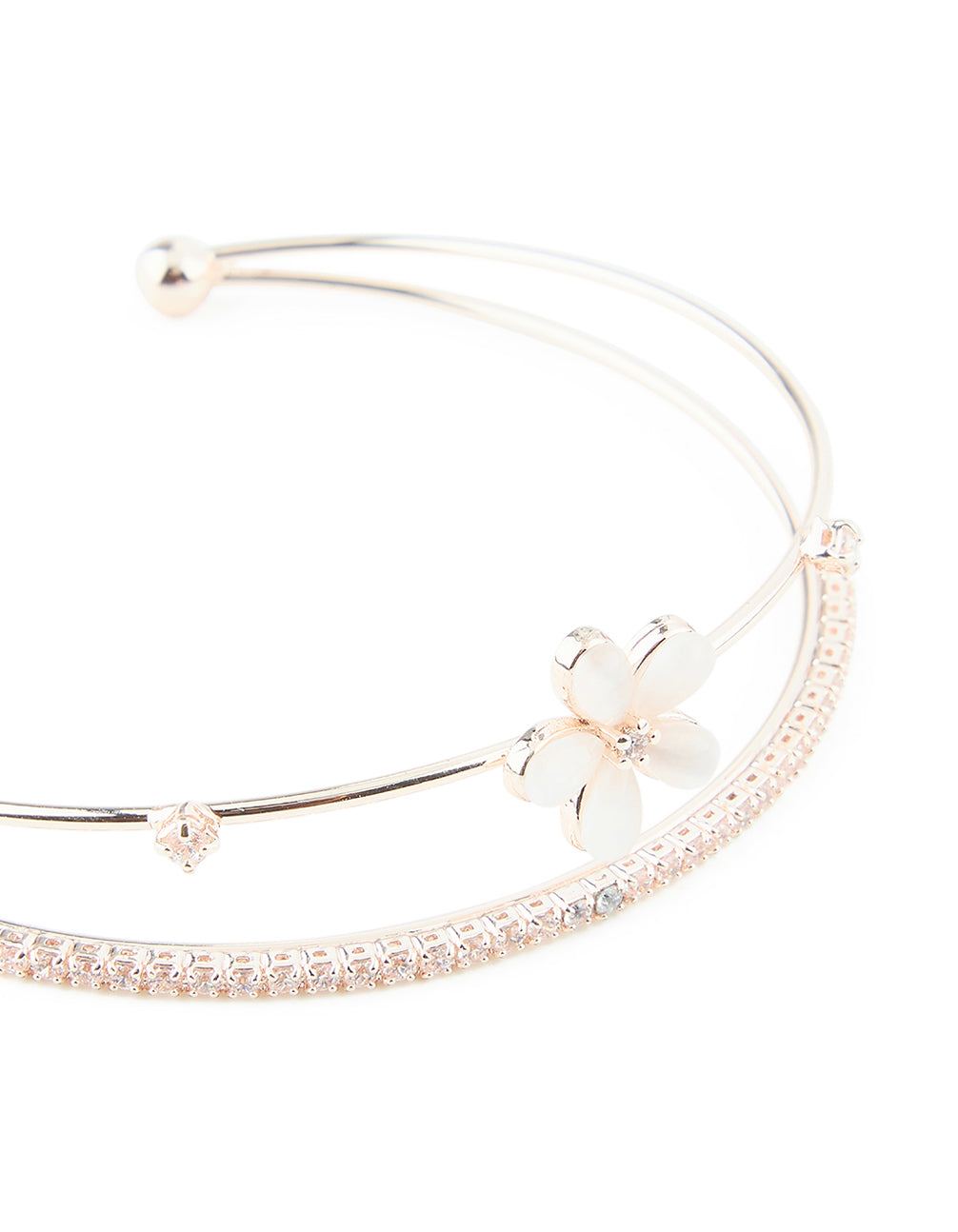 Rose Gold Plated Diamante Flower Wrist Cuff