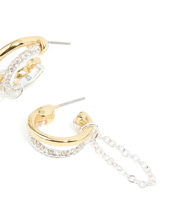 Mixed Metal Diamante Illusion Chain Hoop Earrings