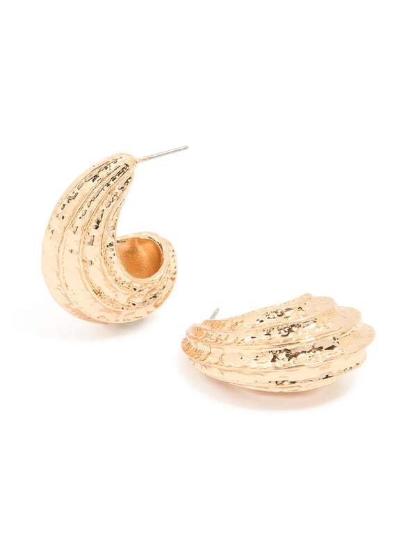 Gold Textured Open Hoop Earrings