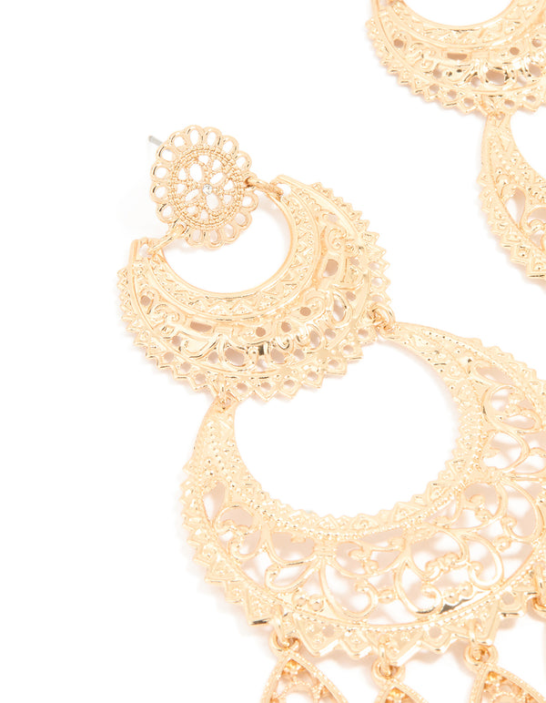 Gold Textured Drop Earrings