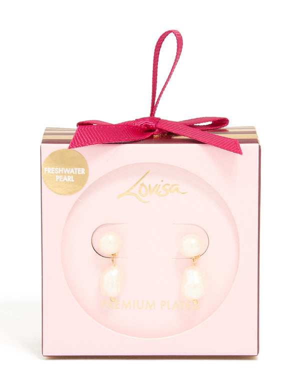 Gold Plated Freshwater Pearl Drop Earrings