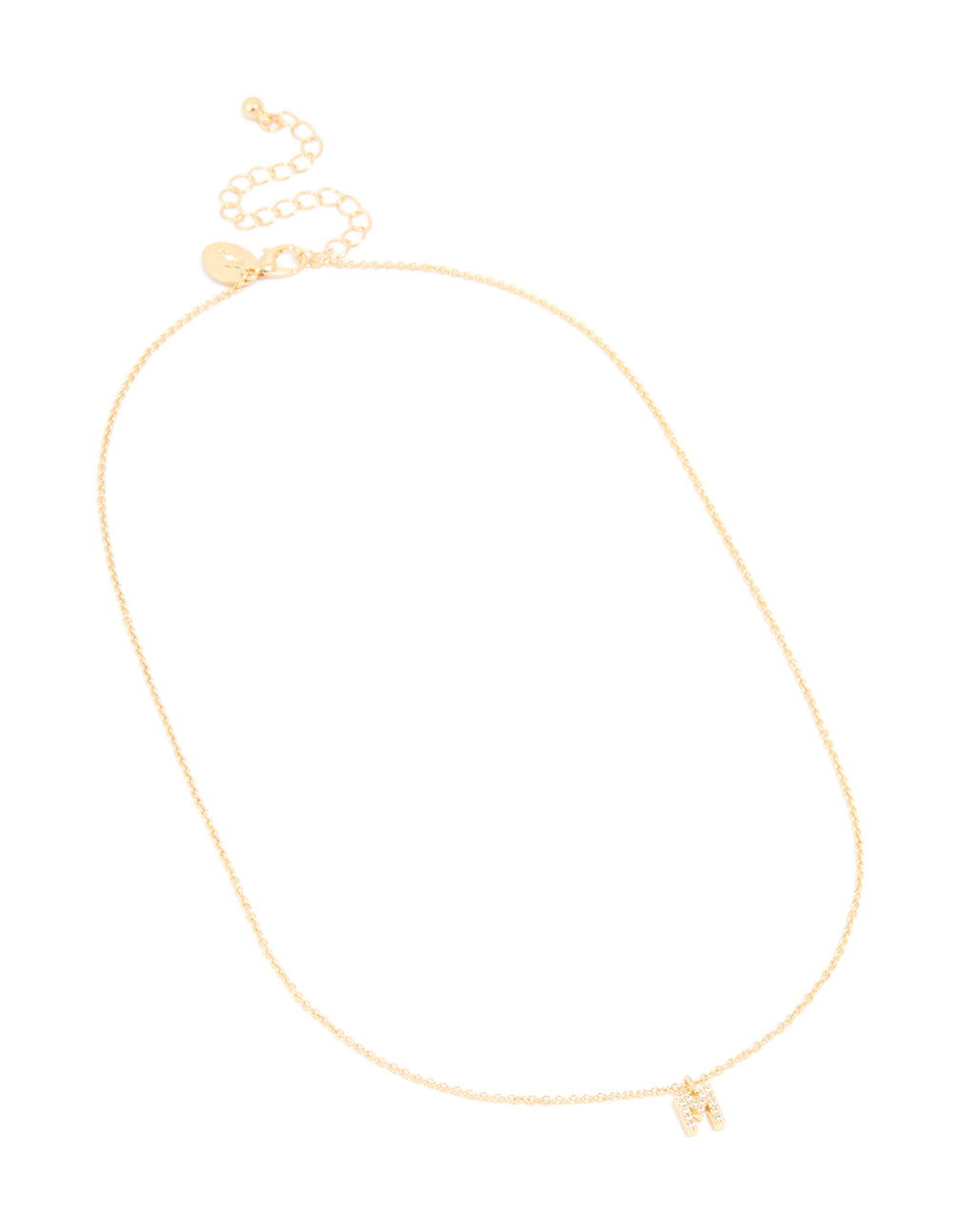 Gold Plated Brass Cubic Zirconia Letter M Necklace