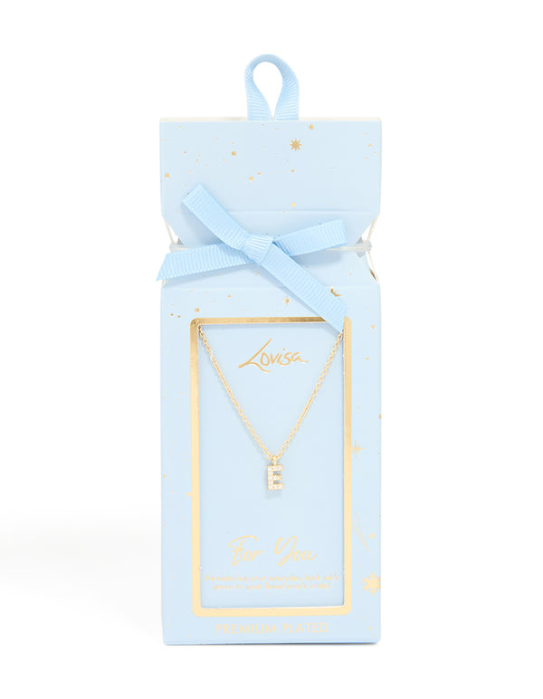 Gold Plated Brass Cubic Zirconia Letter E Necklace