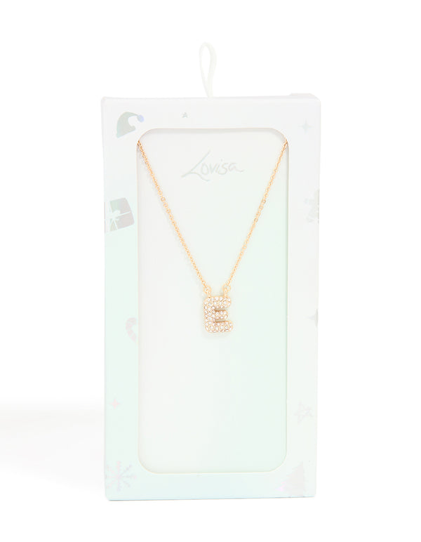 Kids Gold Cubic Zirconia Letter E Necklace