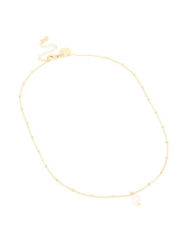 Gold Plated Freshwater Pearl Pendant & Ball Chain Necklace