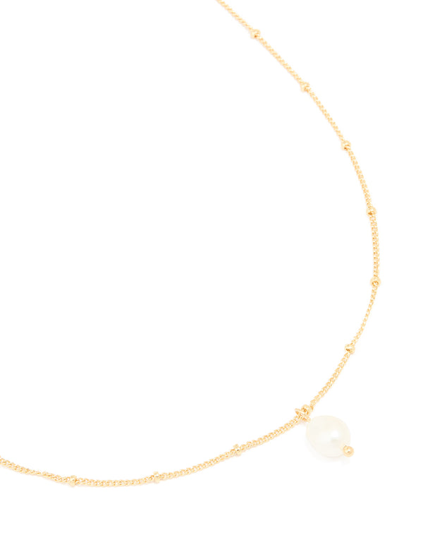Gold Plated Freshwater Pearl Pendant & Ball Chain Necklace