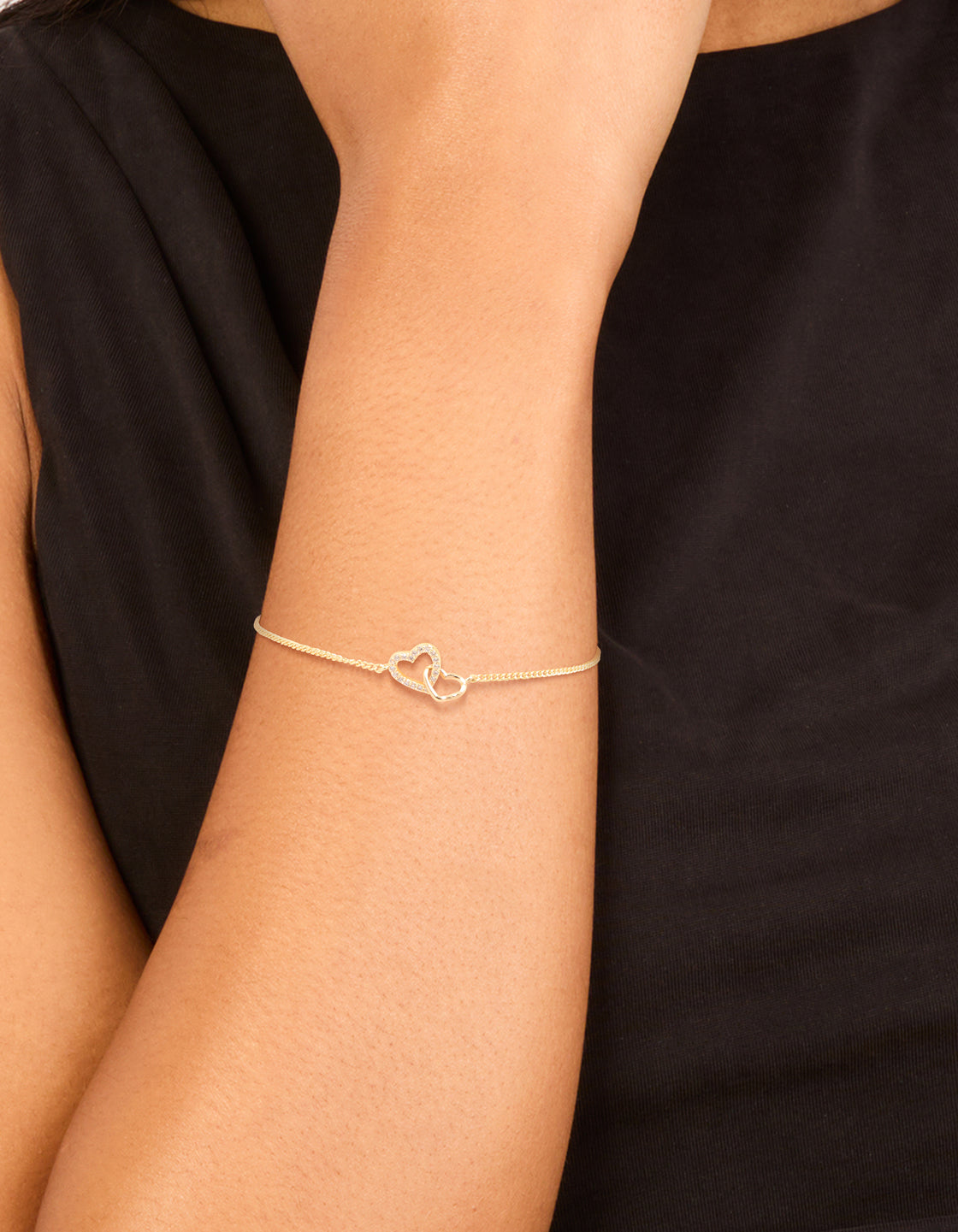 Gold Plated Cubic Zirconia Link Heart Bracelet