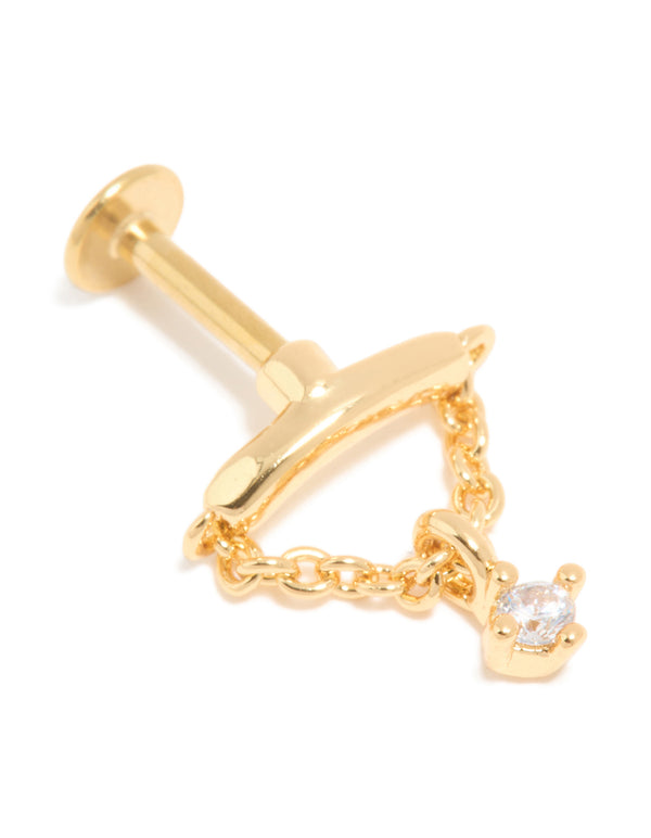 Featuring charm with cubic zirconia crystal in surgical steel flat back stud earring front view