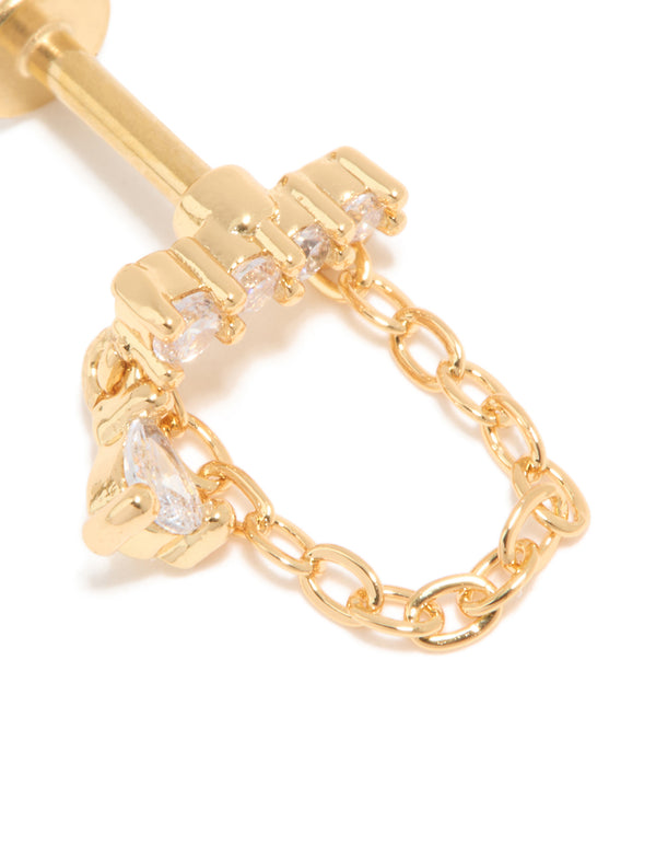 Gold Plated Surgical Steel Cubic Zirconia Crawler Chain Single Flat Back Stud
